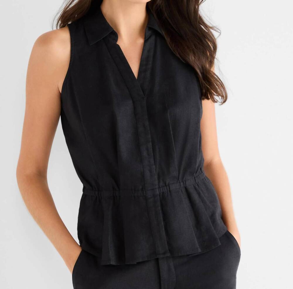 NEW NIC + ZOE stretch linen cinch vest in black onyx